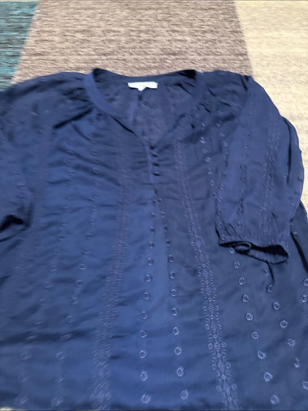 Olive & Oak Navy Embroidered Split-Neck Tunic